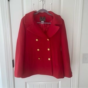 J.Crew Pea Coat Red with Gold Buttons